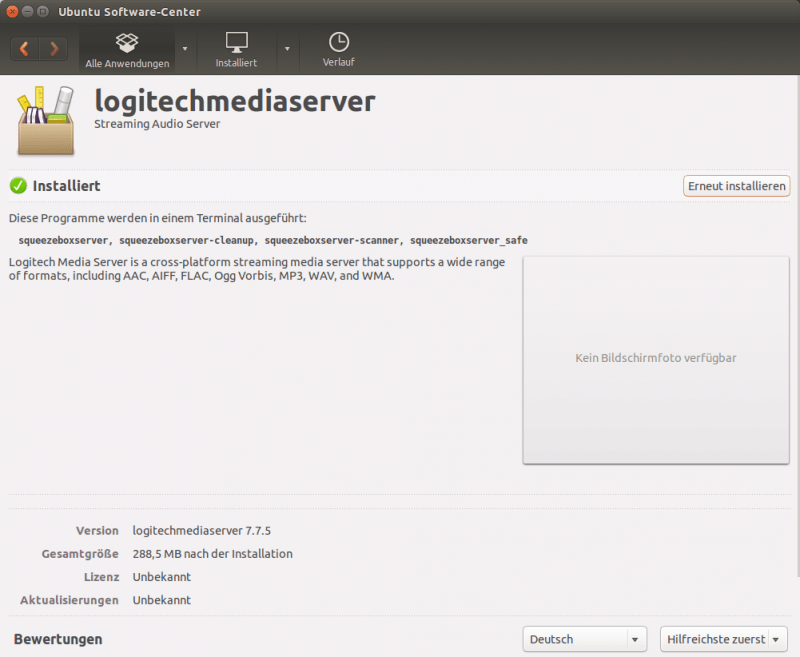 Logitech Media Server: Installation abgeschlossen