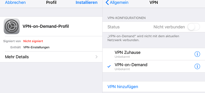 VPN-on-Demand auf dem iPhone
